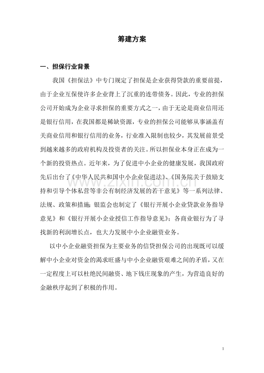 筹建担保公司方案.doc_第1页