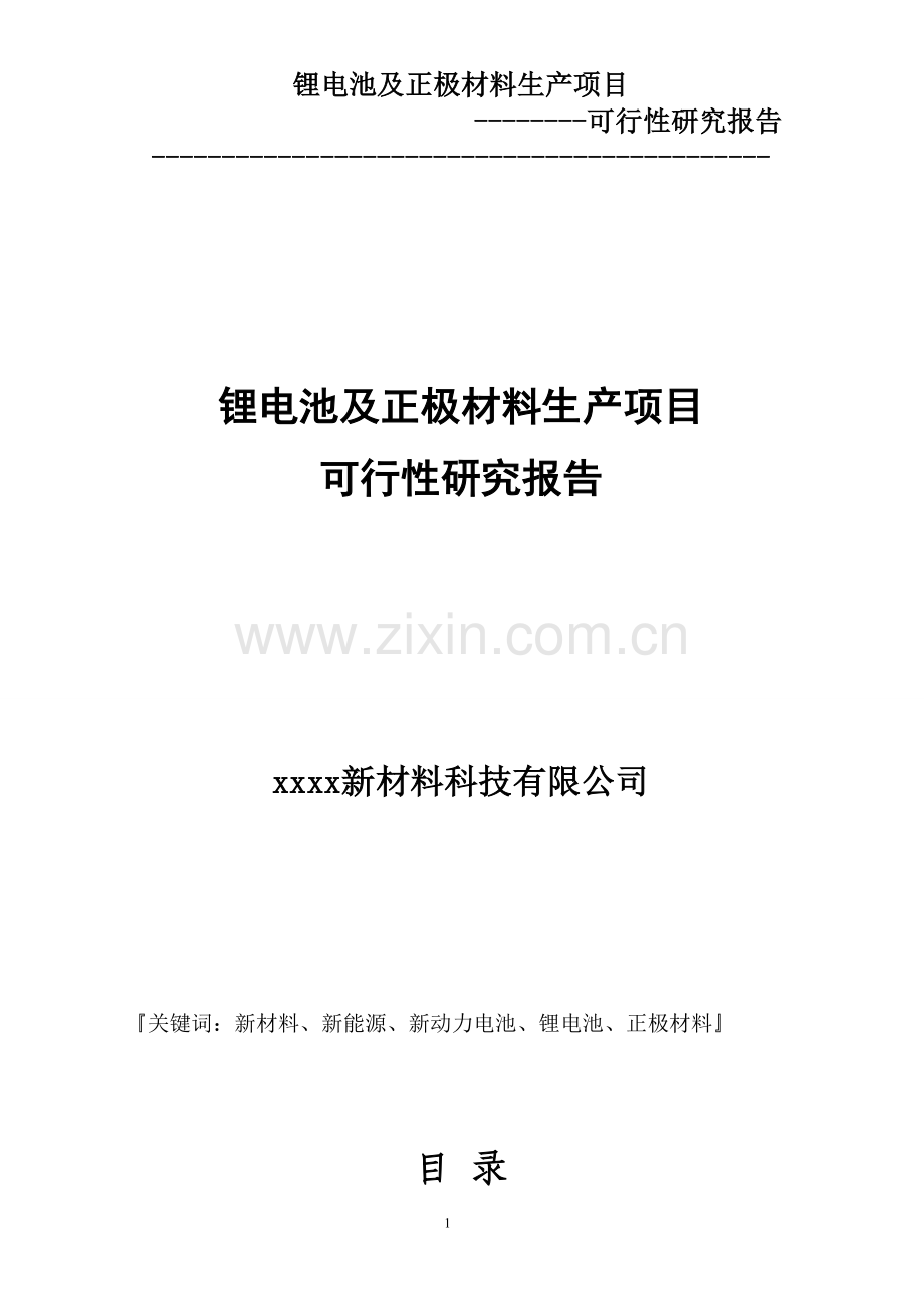 锂电池及正极材料生产建设项目可行性研究报告.doc_第1页