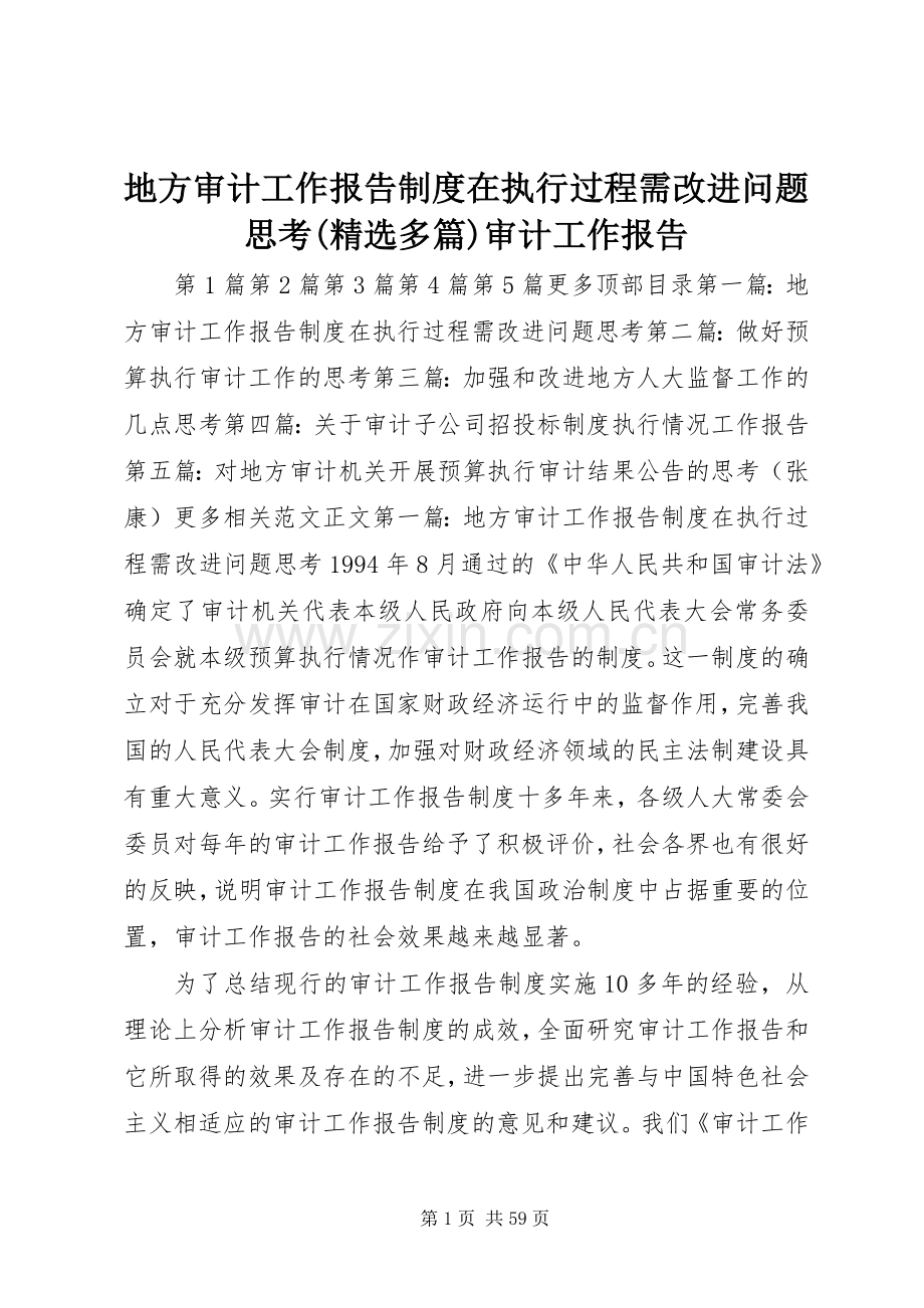 地方审计工作报告规章制度在执行过程需改进问题思考(多篇)审计工作报告.docx_第1页