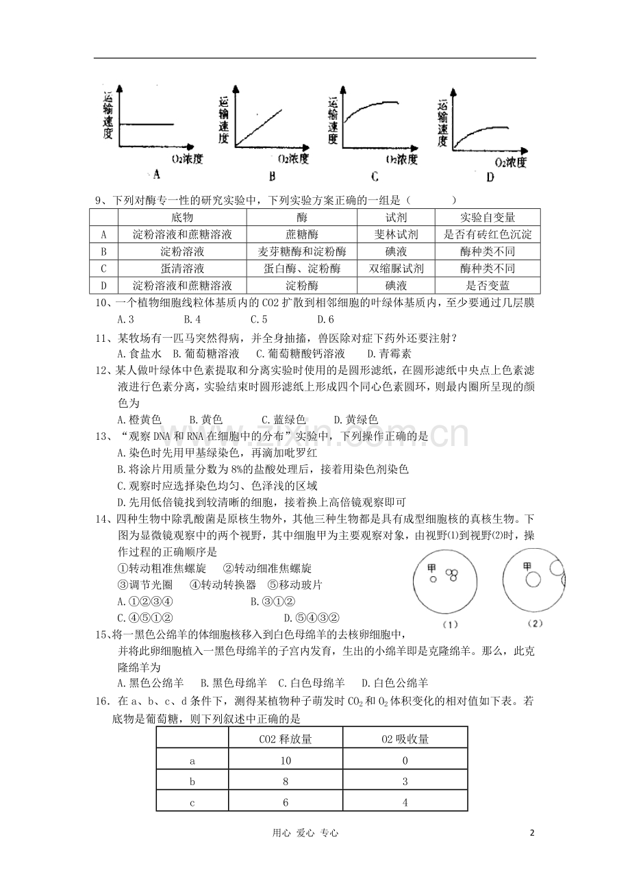 江西省吉安县2012-2013学年高二生物上学期第一次周考.doc_第2页