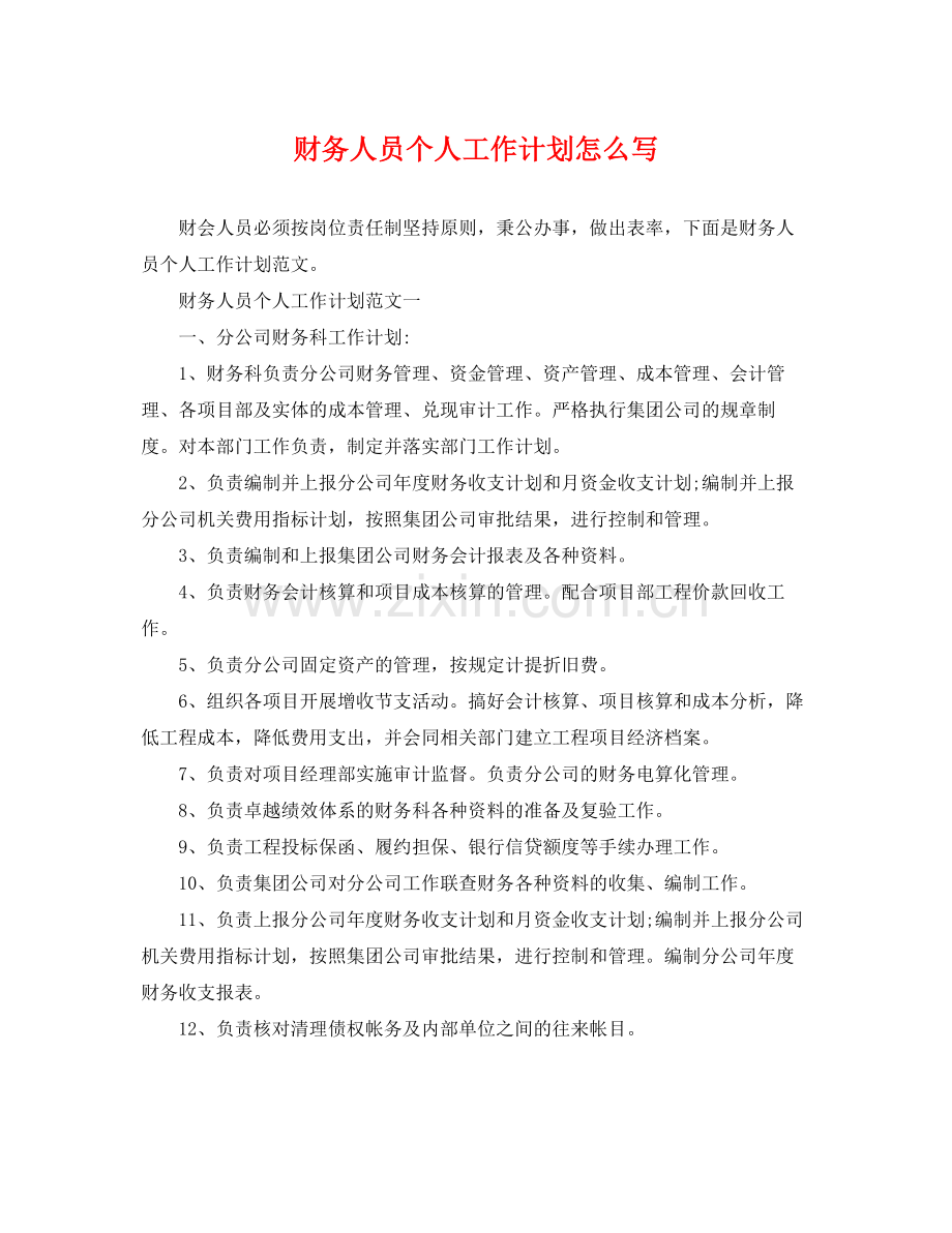 财务人员个人工作计划怎么写 .docx_第1页