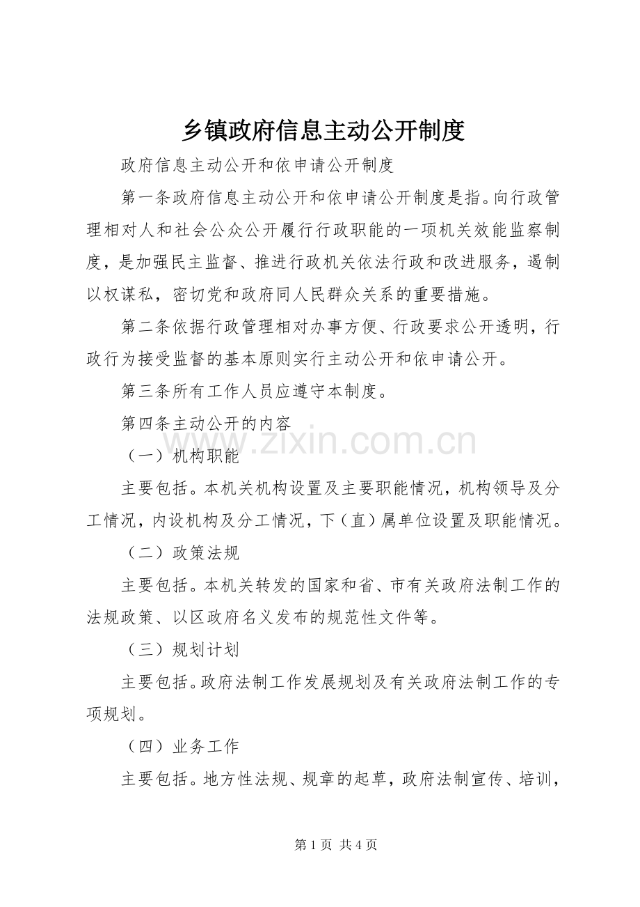 乡镇政府信息主动公开规章制度 .docx_第1页