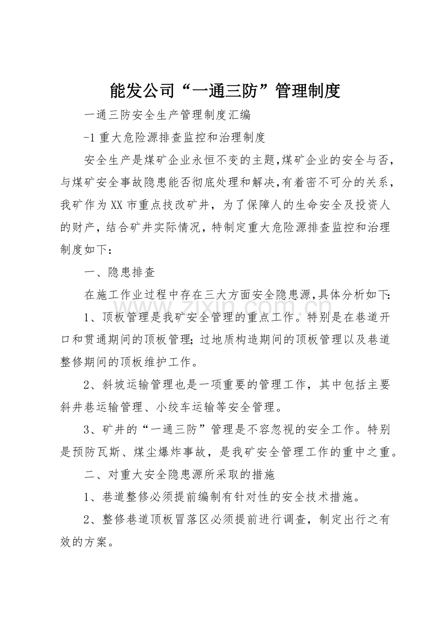 能发公司“一通三防”管理规章制度细则.docx_第1页