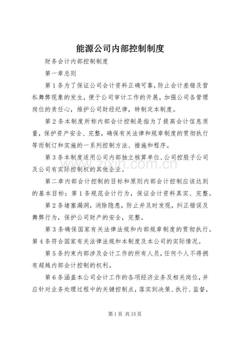 能源公司内部控制规章制度 .docx_第1页