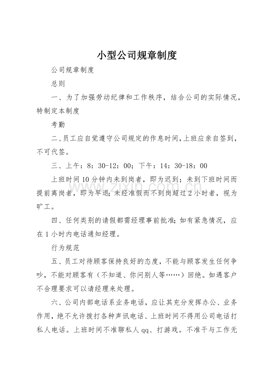 小型公司规章规章制度细则.docx_第1页