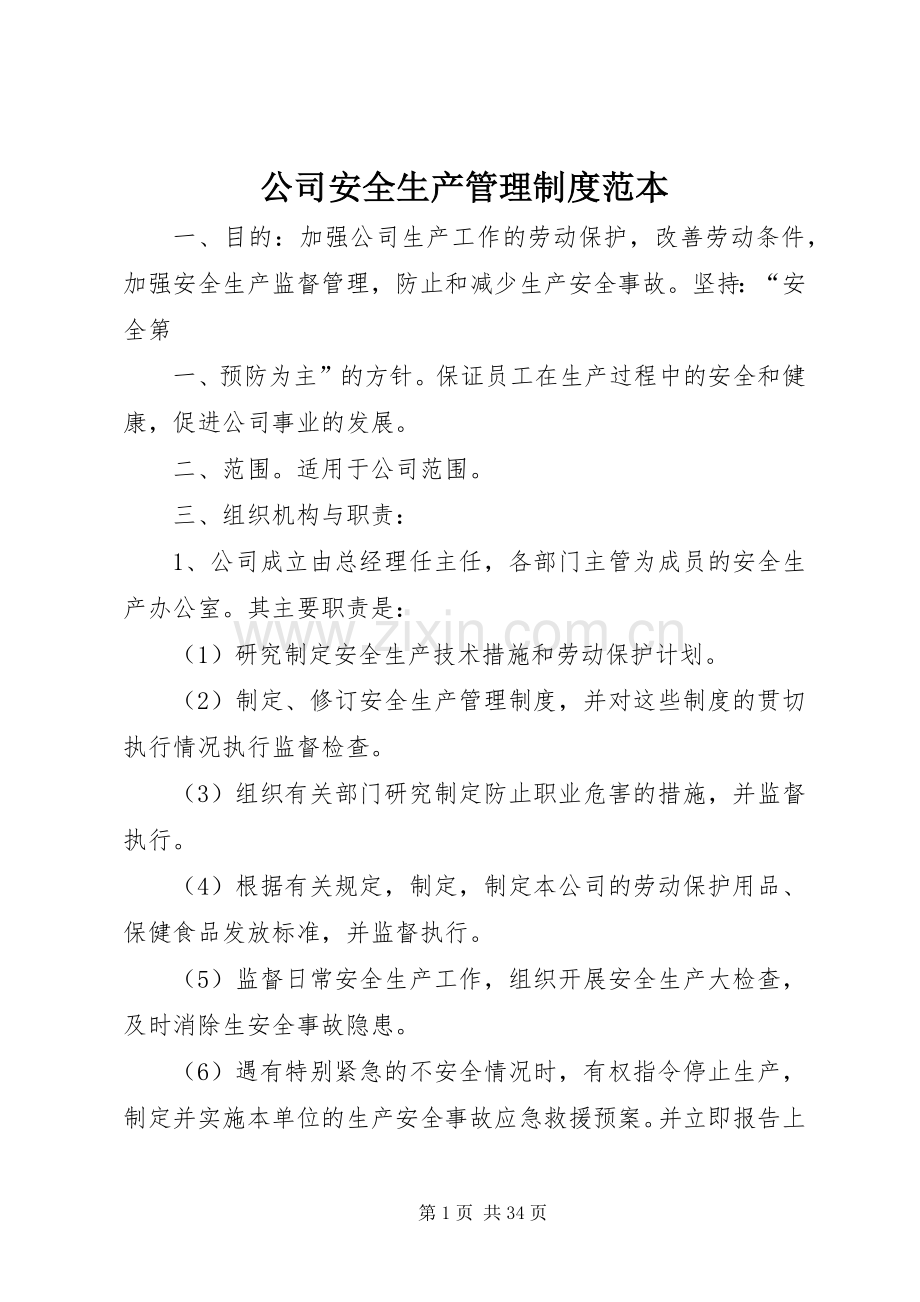 公司安全生产管理规章制度范本 .docx_第1页