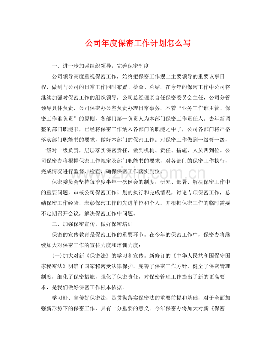 公司年度保密工作计划怎么写 .docx_第1页