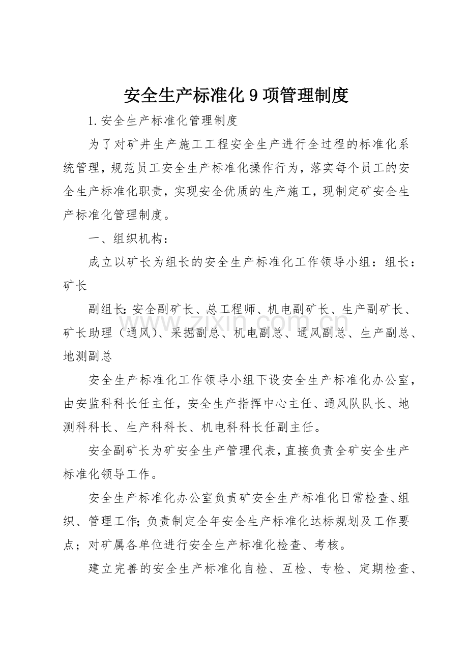 安全生产标准化9项管理规章制度 .docx_第1页