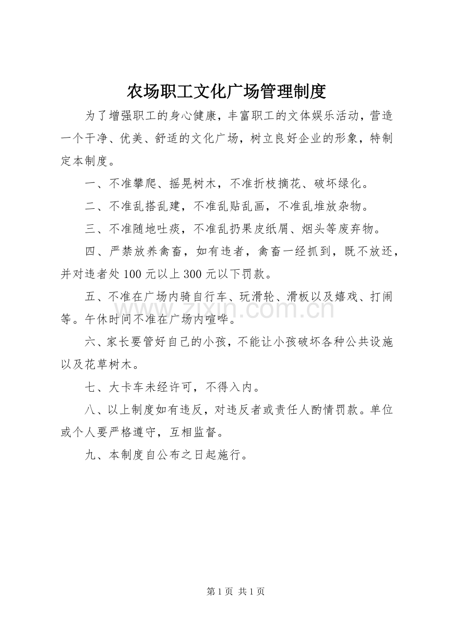 农场职工文化广场管理规章制度.docx_第1页