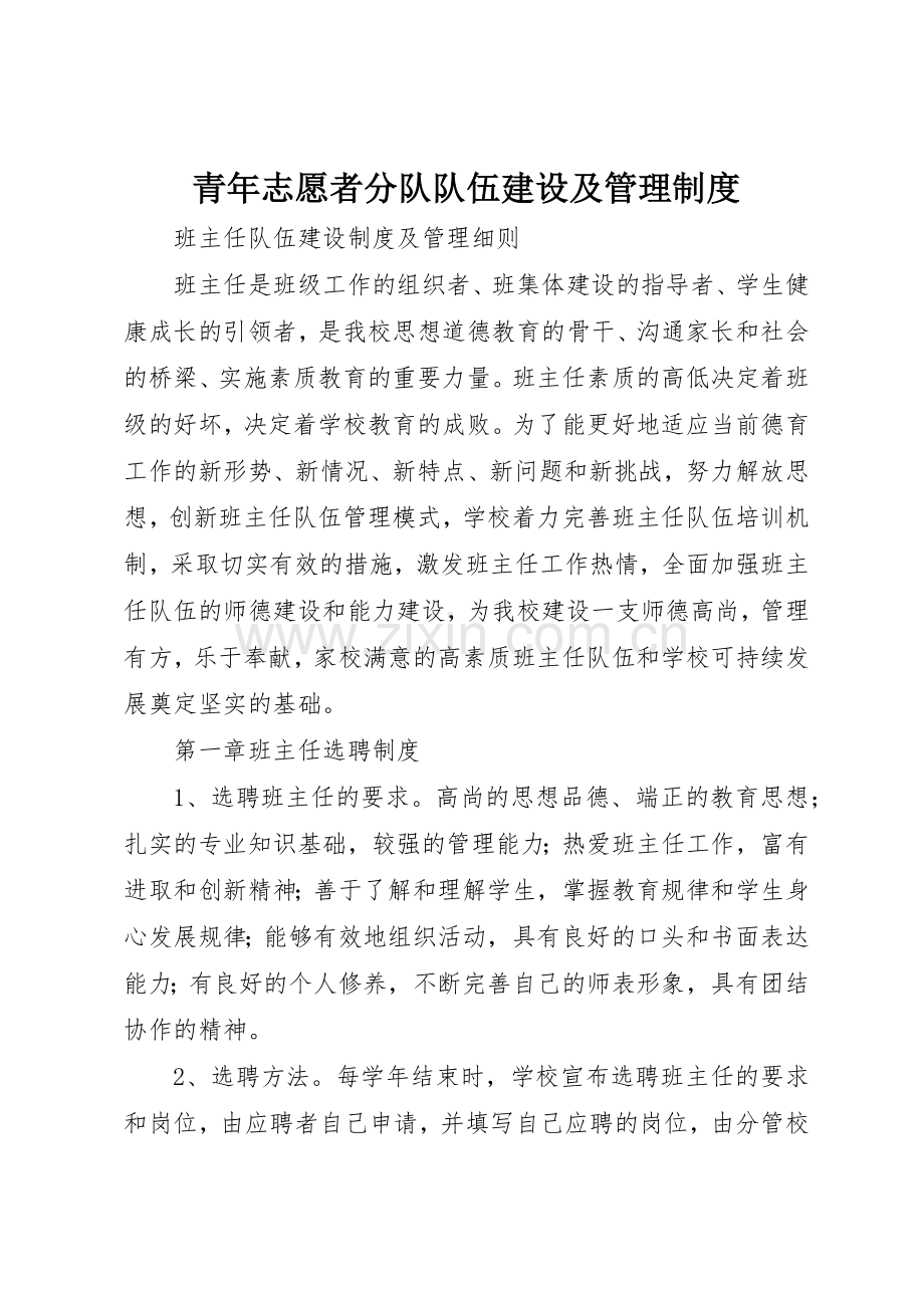 青年志愿者分队队伍建设及管理规章制度细则.docx_第1页