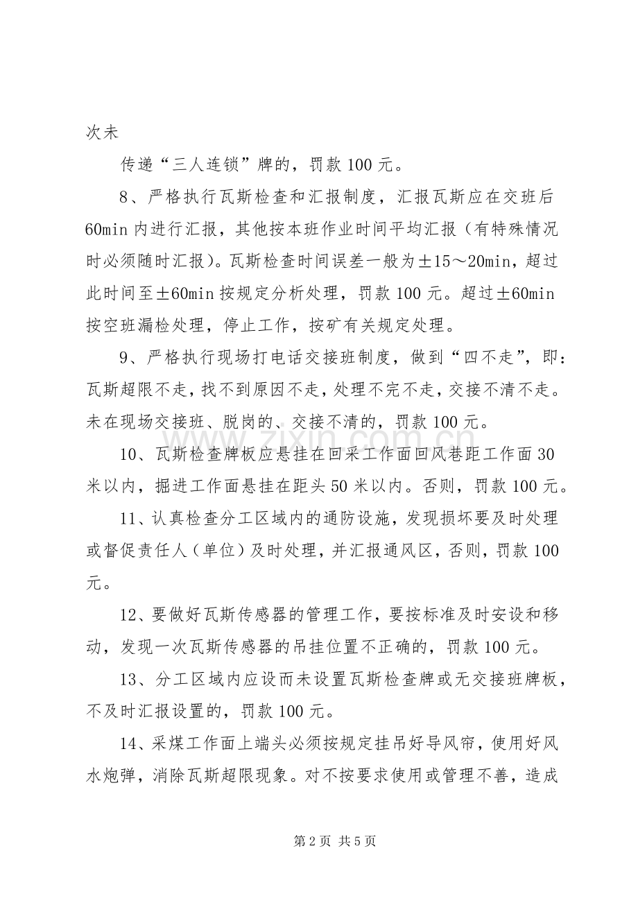 瓦斯检查工奖惩规章制度.docx_第2页