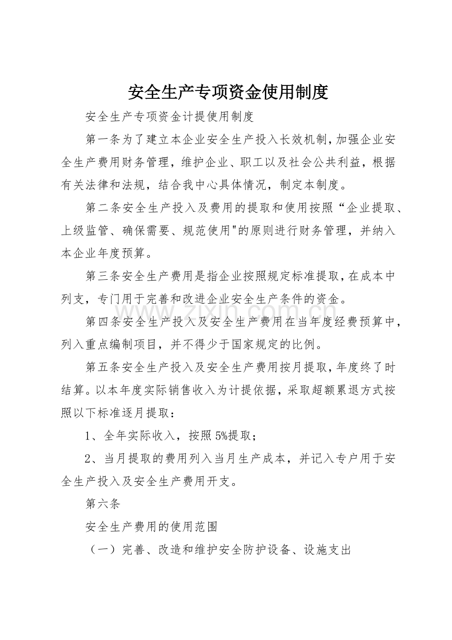 安全生产专项资金使用规章制度细则.docx_第1页