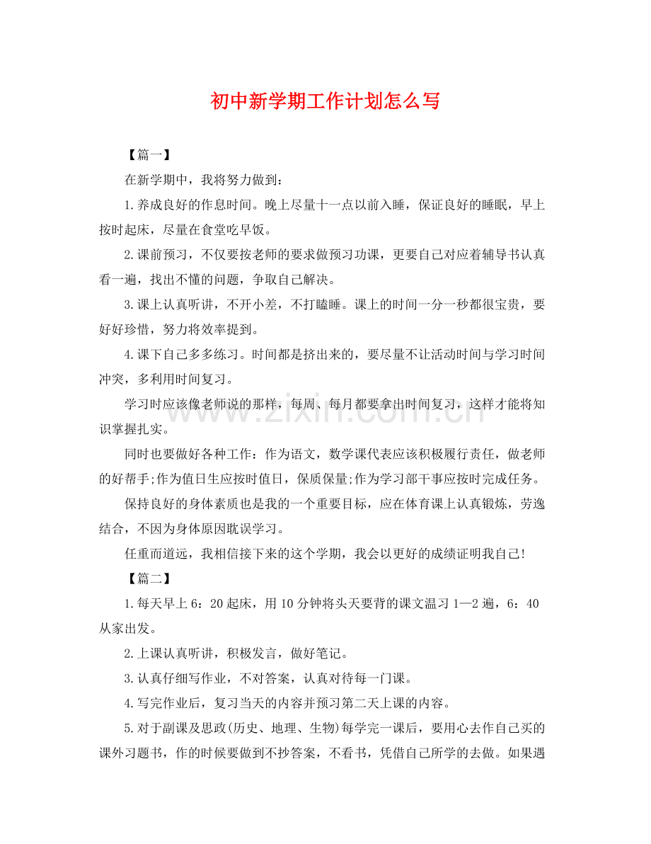 初中新学期工作计划怎么写 .docx_第1页