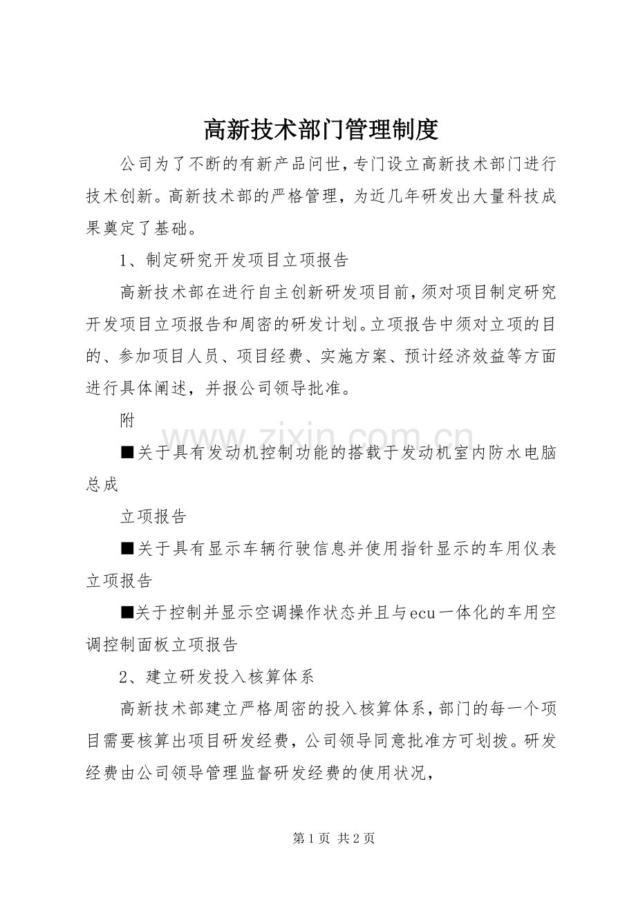 高新技术部门管理规章制度.docx_第1页