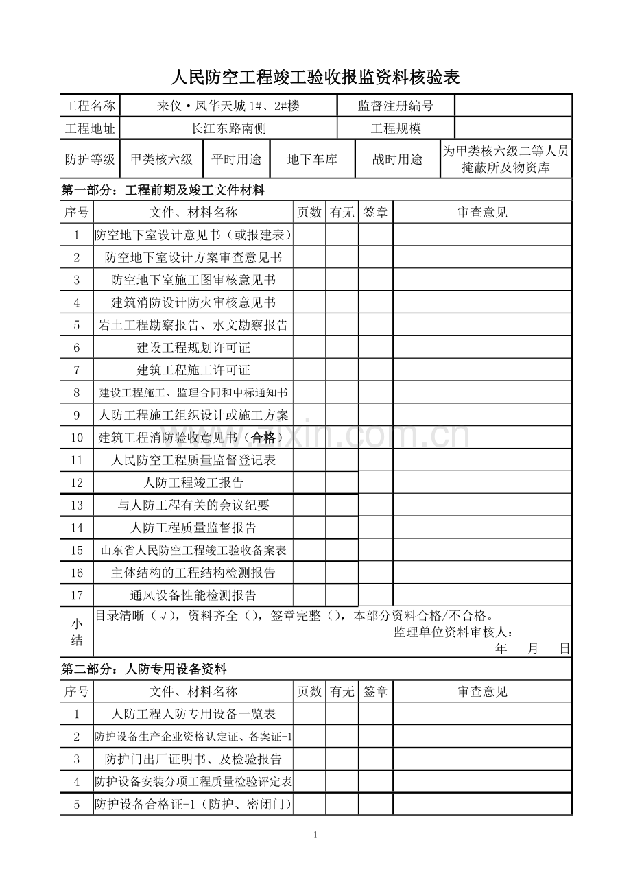 人民防空工程竣工审查资料表.doc_第1页