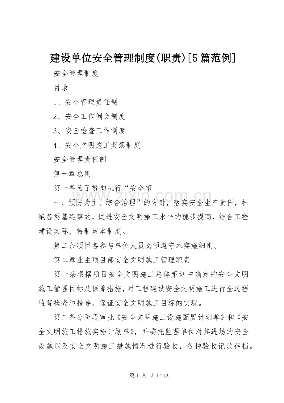 建设单位安全管理规章制度细则(职责要求)[5篇范例].docx_第1页