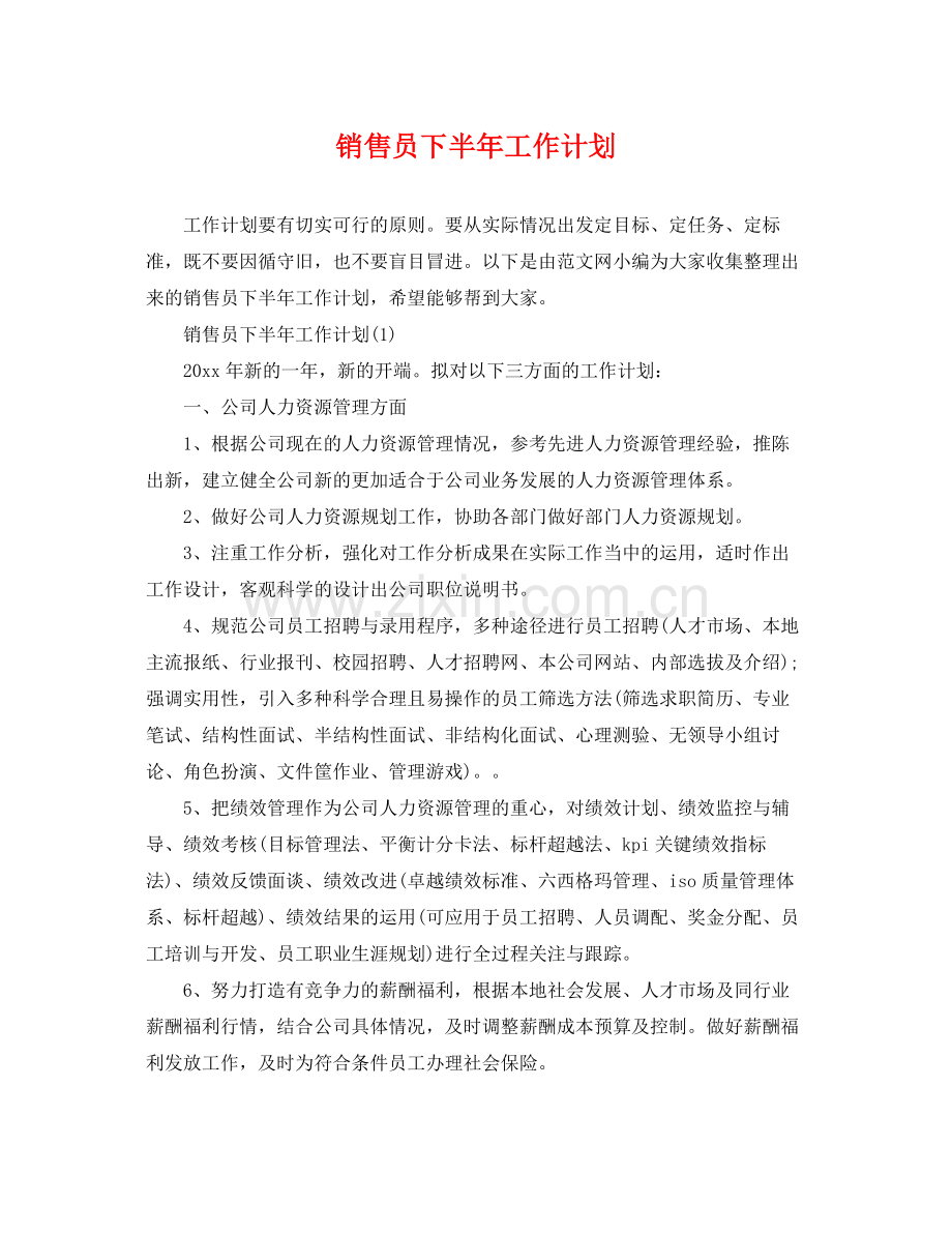 销售员下半年工作计划 .docx_第1页