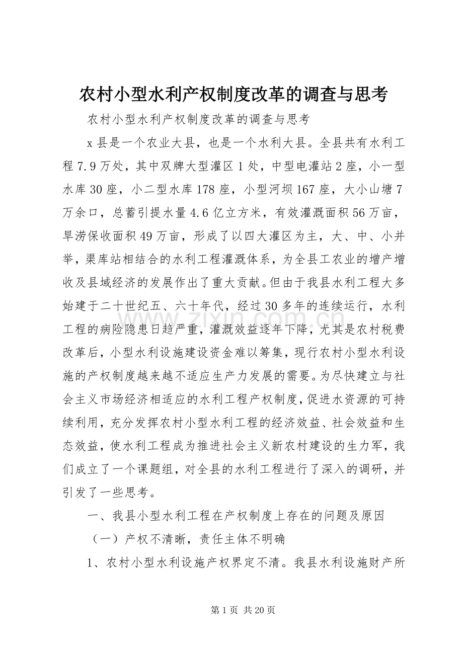 农村小型水利产权规章制度细则改革的调查与思考.docx_第1页