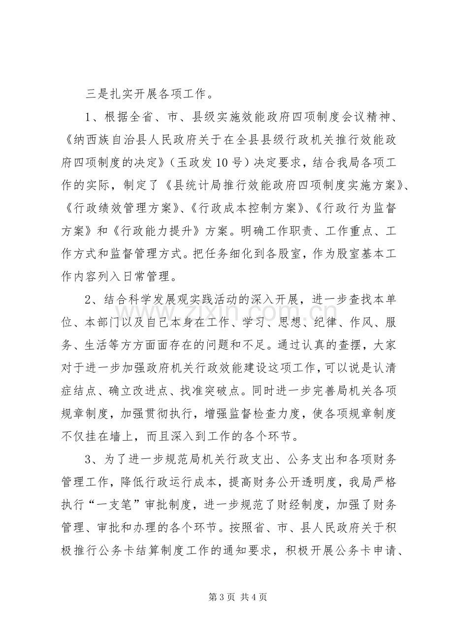 统计局推行效能政府四项规章制度活动自查报告 .docx_第3页