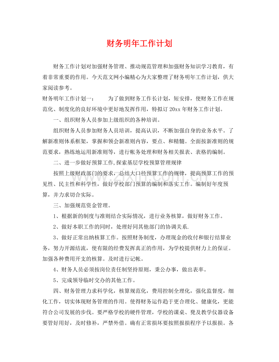 财务明年工作计划 .docx_第1页