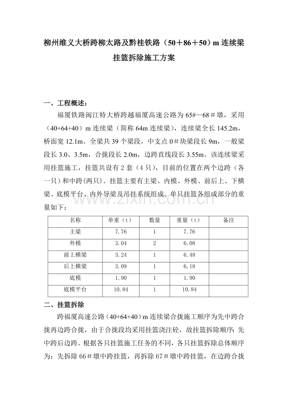 挂篮拆除施工方案.doc_第1页