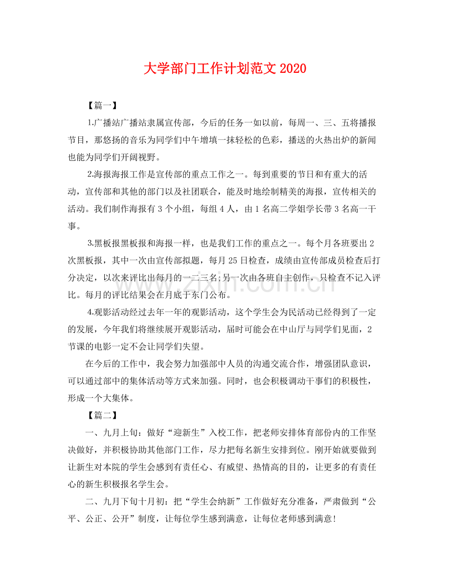 大学部门工作计划范文 .docx_第1页