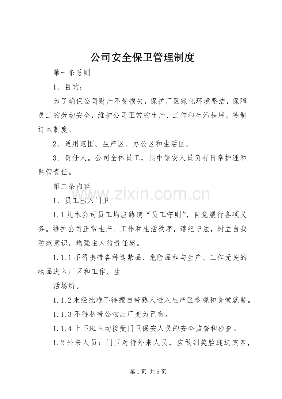 公司安全保卫规章制度管理.docx_第1页