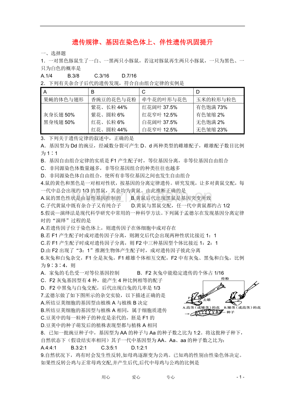 2013届高三生物--遗传规律、伴性遗传测试题.doc_第1页