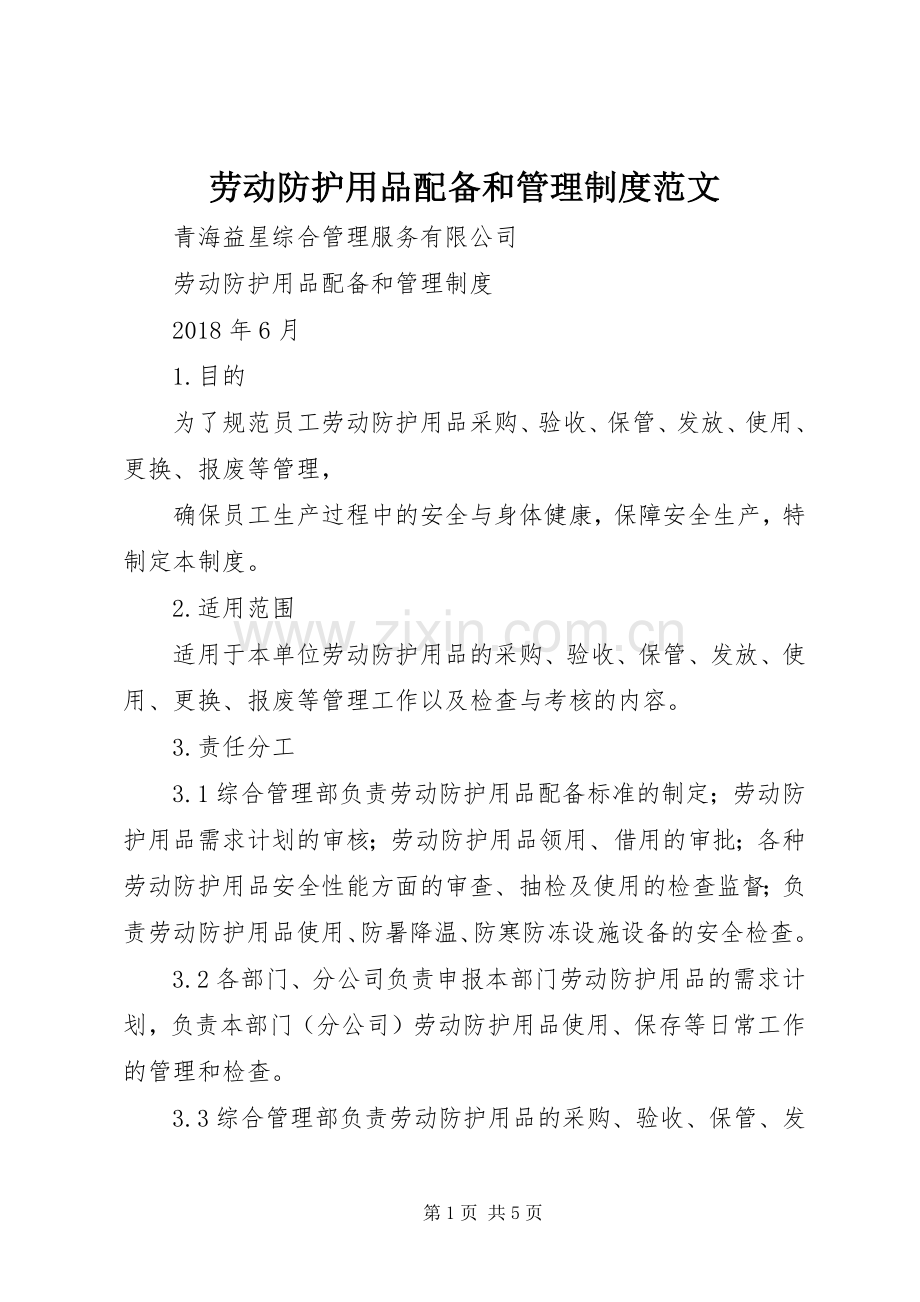 劳动防护用品配备和管理规章制度细则范文.docx_第1页