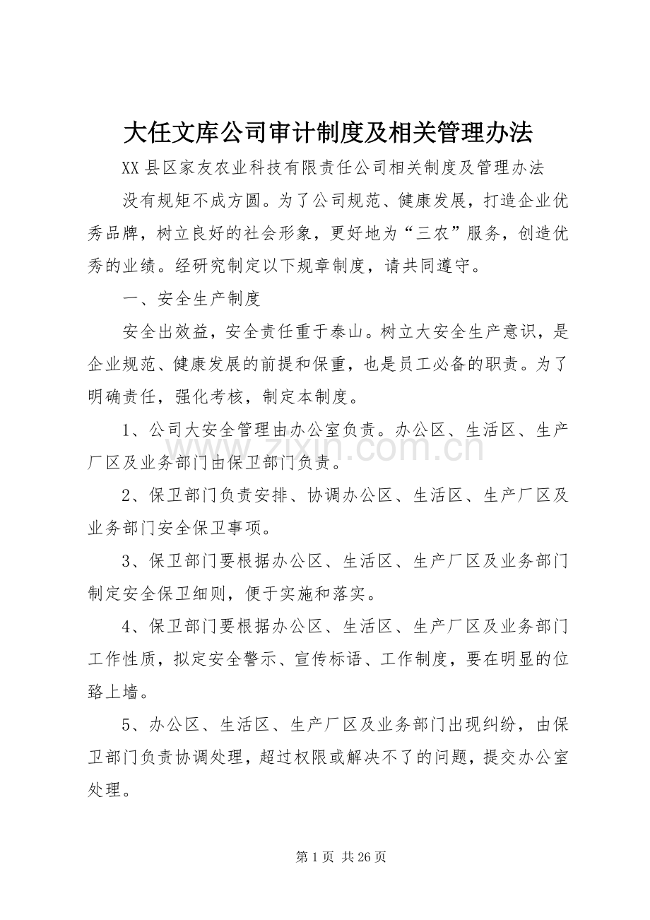 大任文库公司审计规章制度及相关管理办法.docx_第1页