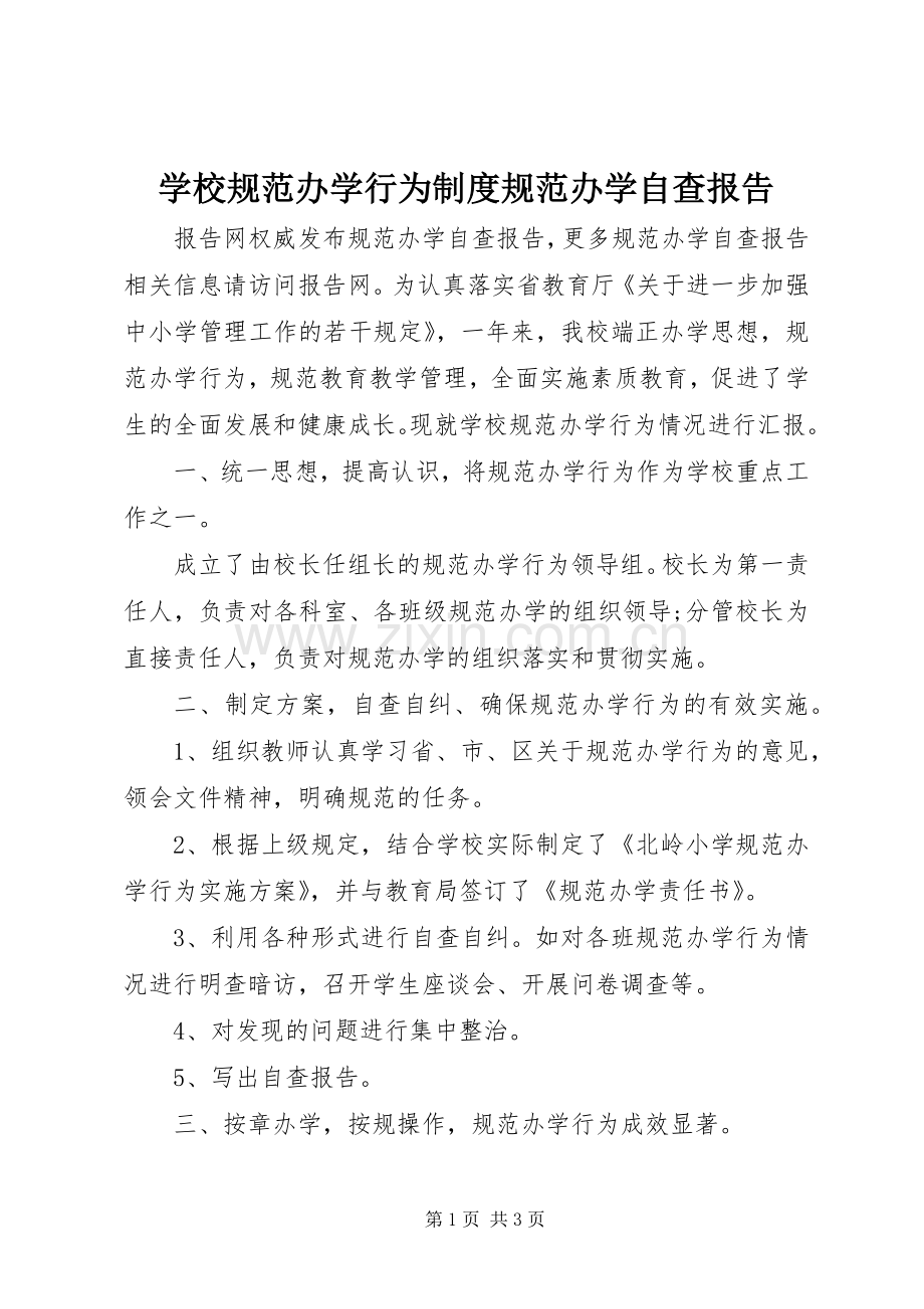 学校规范办学行为规章制度规范办学自查报告.docx_第1页