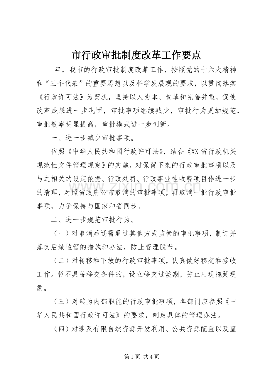 市行政审批规章制度改革工作要点.docx_第1页