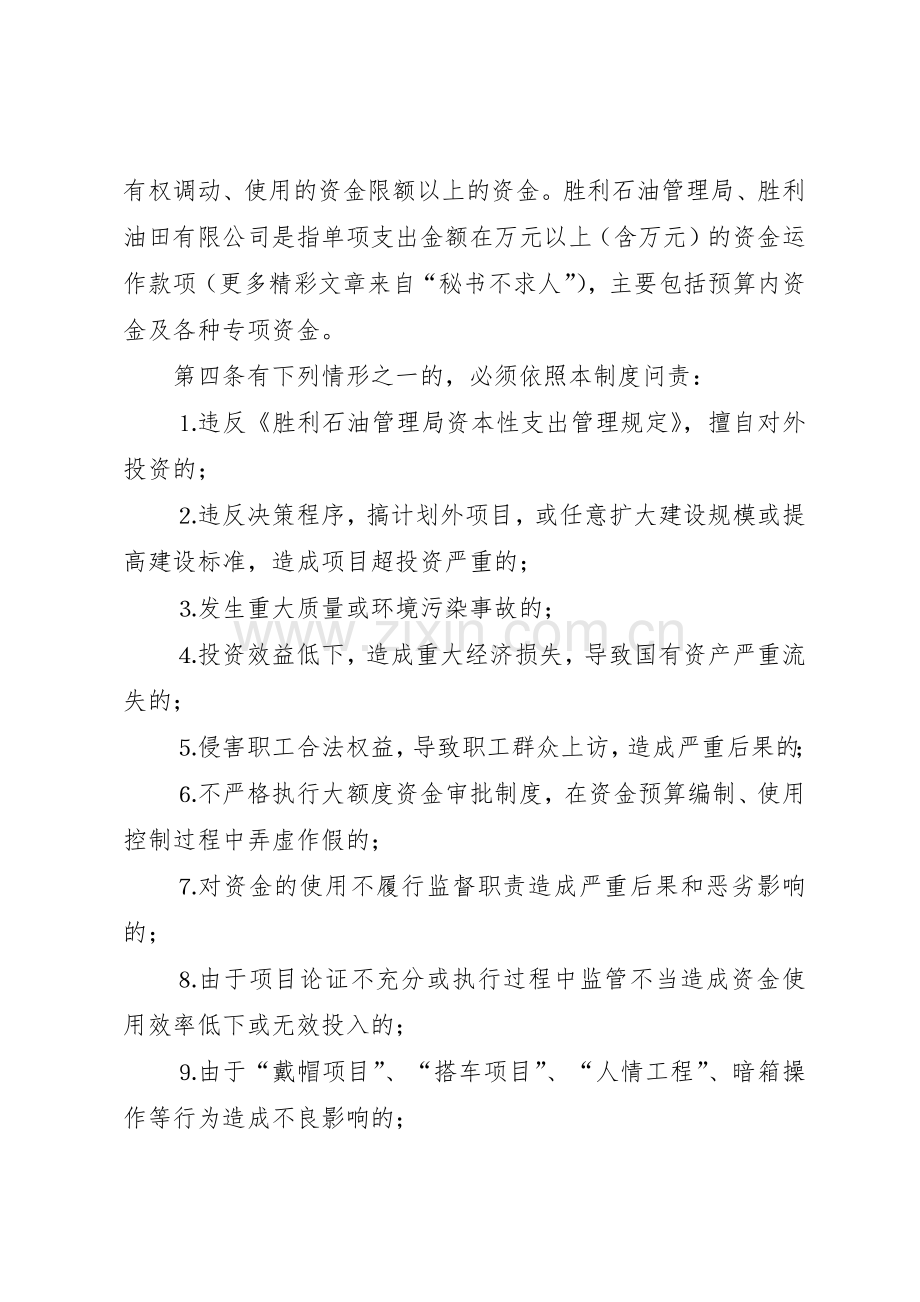 重大项目投资决策大额度资金运作问责规章制度细则.docx_第2页