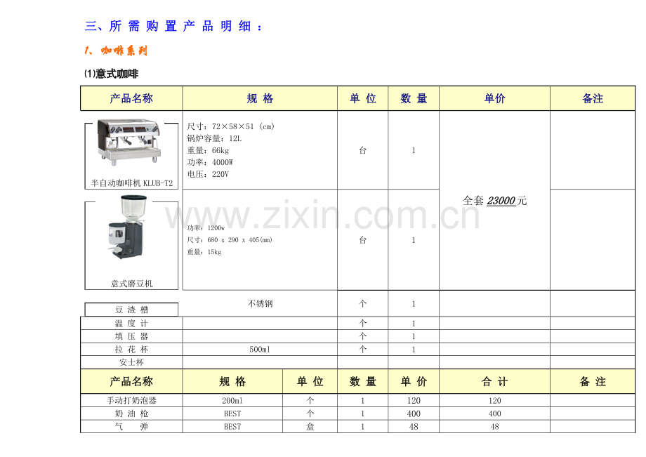 开咖啡等饮品店设备预算方案.doc_第2页