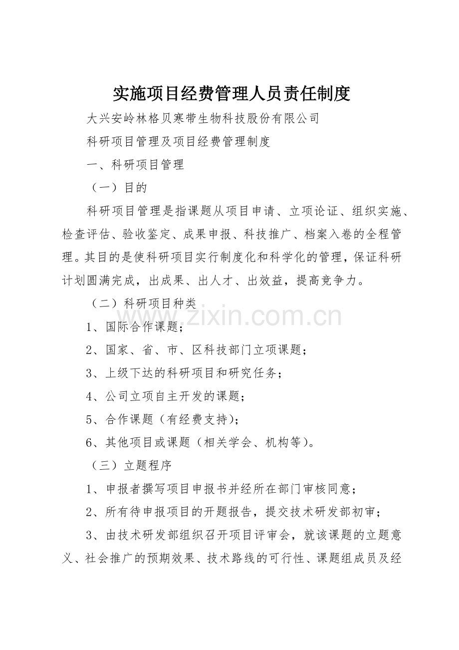 实施项目经费管理人员责任规章制度细则.docx_第1页