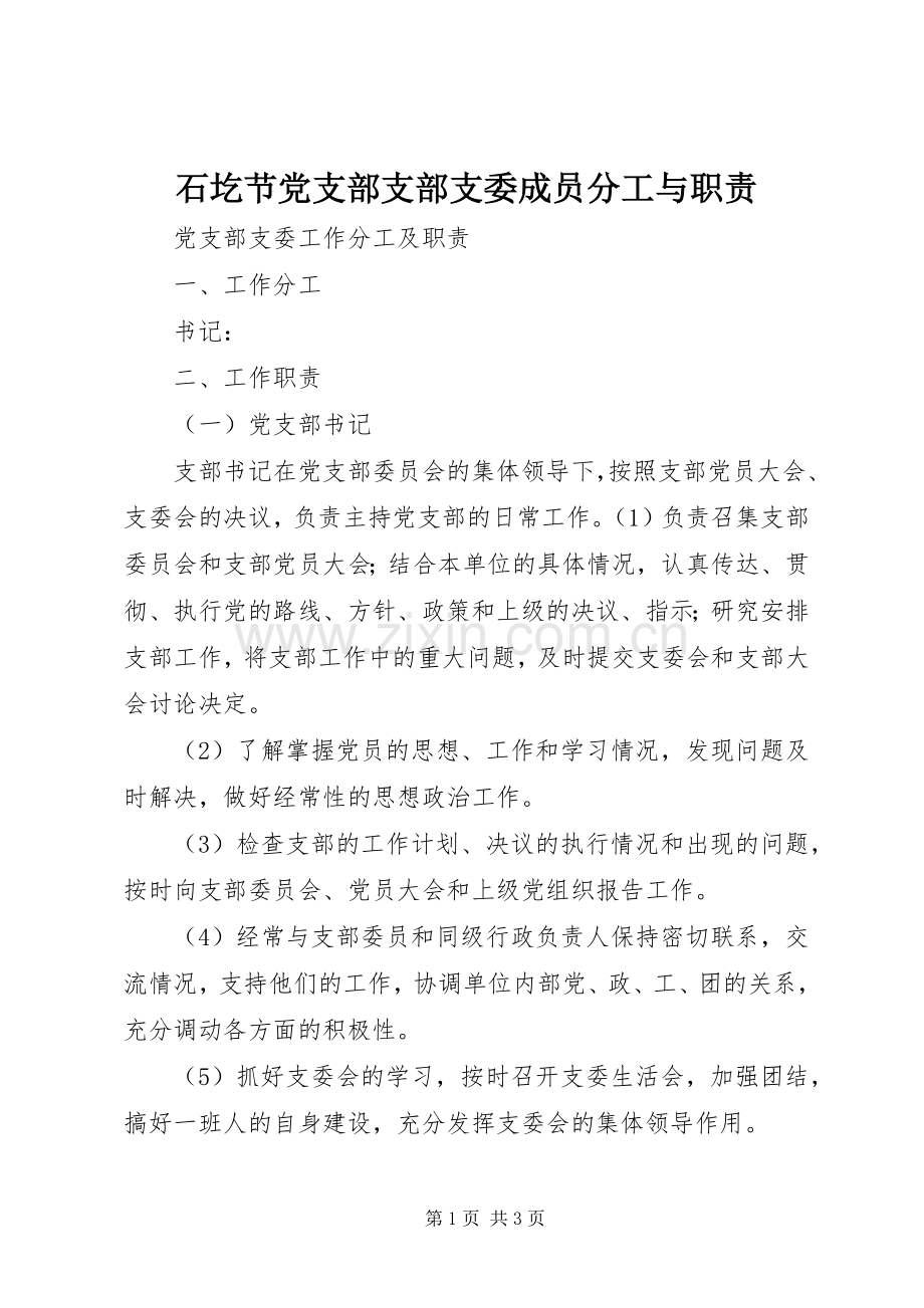 石圪节党支部支部支委成员分工与职责要求 .docx_第1页