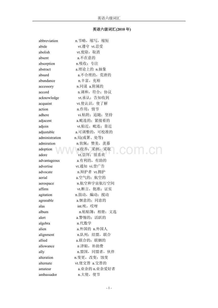 大学英语六级考试常见词汇下载1.doc_第1页