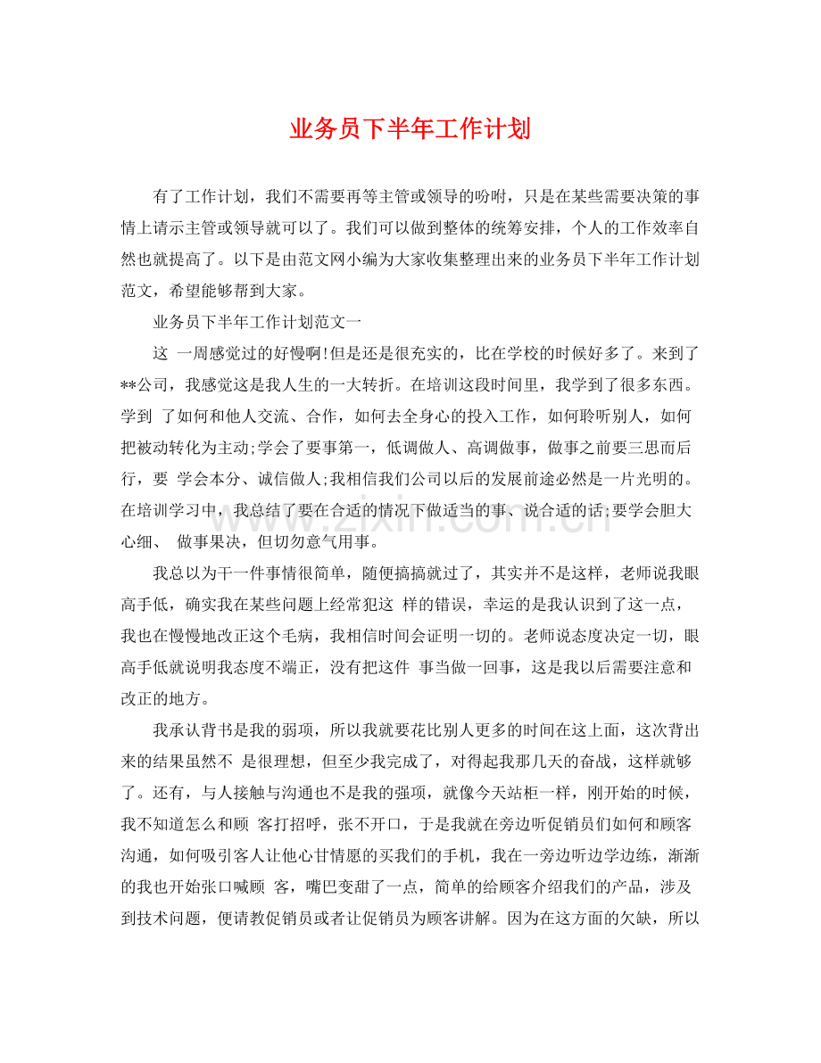 业务员下半2020年工作计划 .docx_第1页