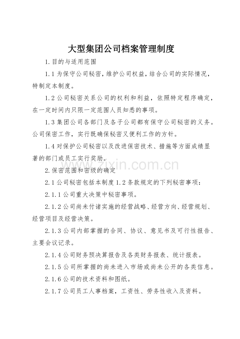 大型集团公司档案管理规章制度细则.docx_第1页