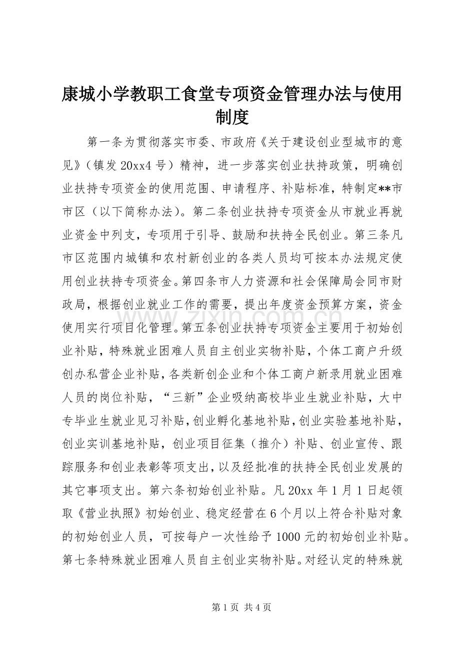 康城小学教职工食堂专项资金管理办法与使用规章制度细则.docx_第1页