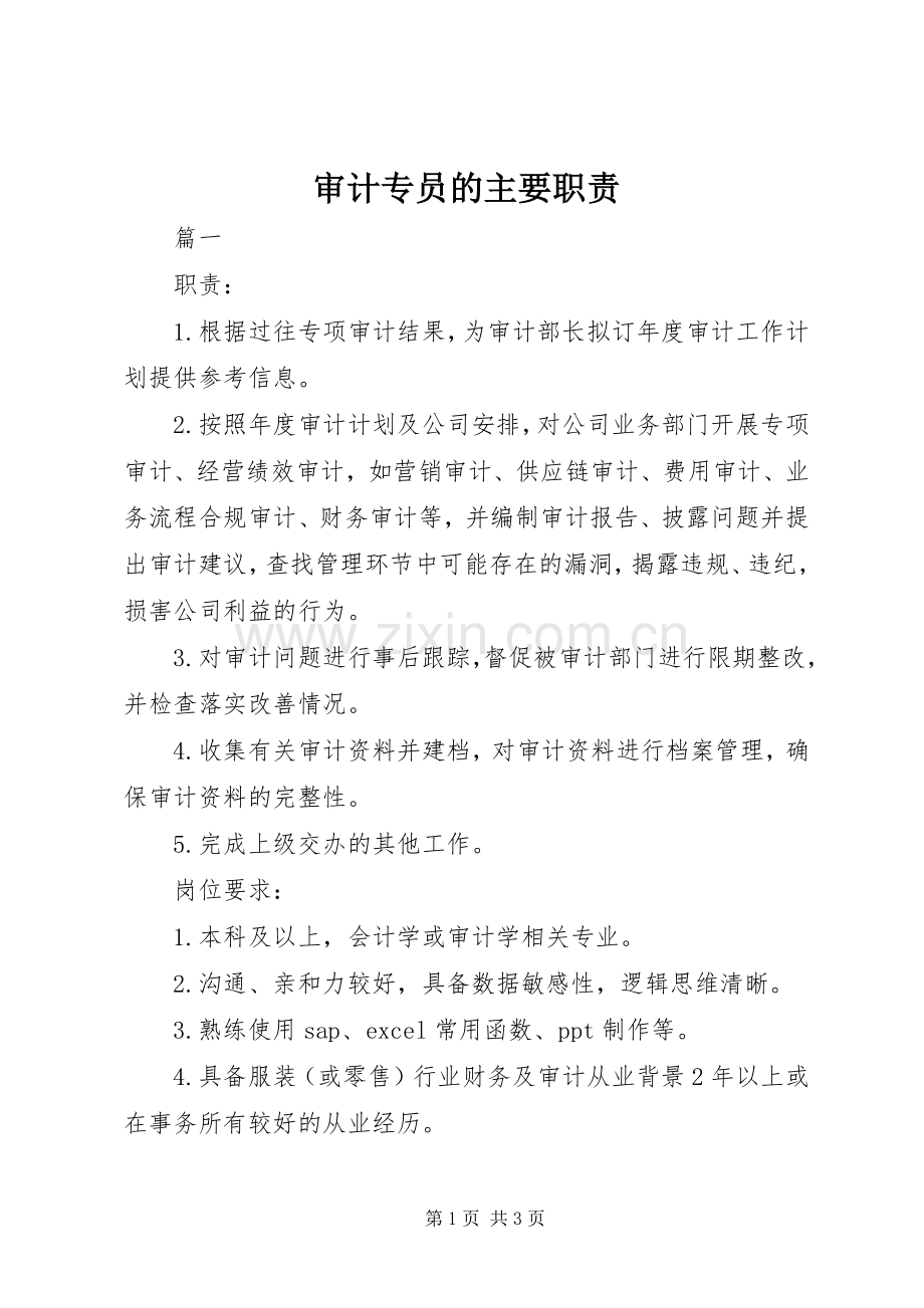 审计专员的主要职责要求.docx_第1页