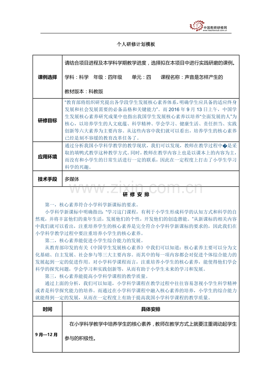 附件1：个人研修计划模板.doc_第1页