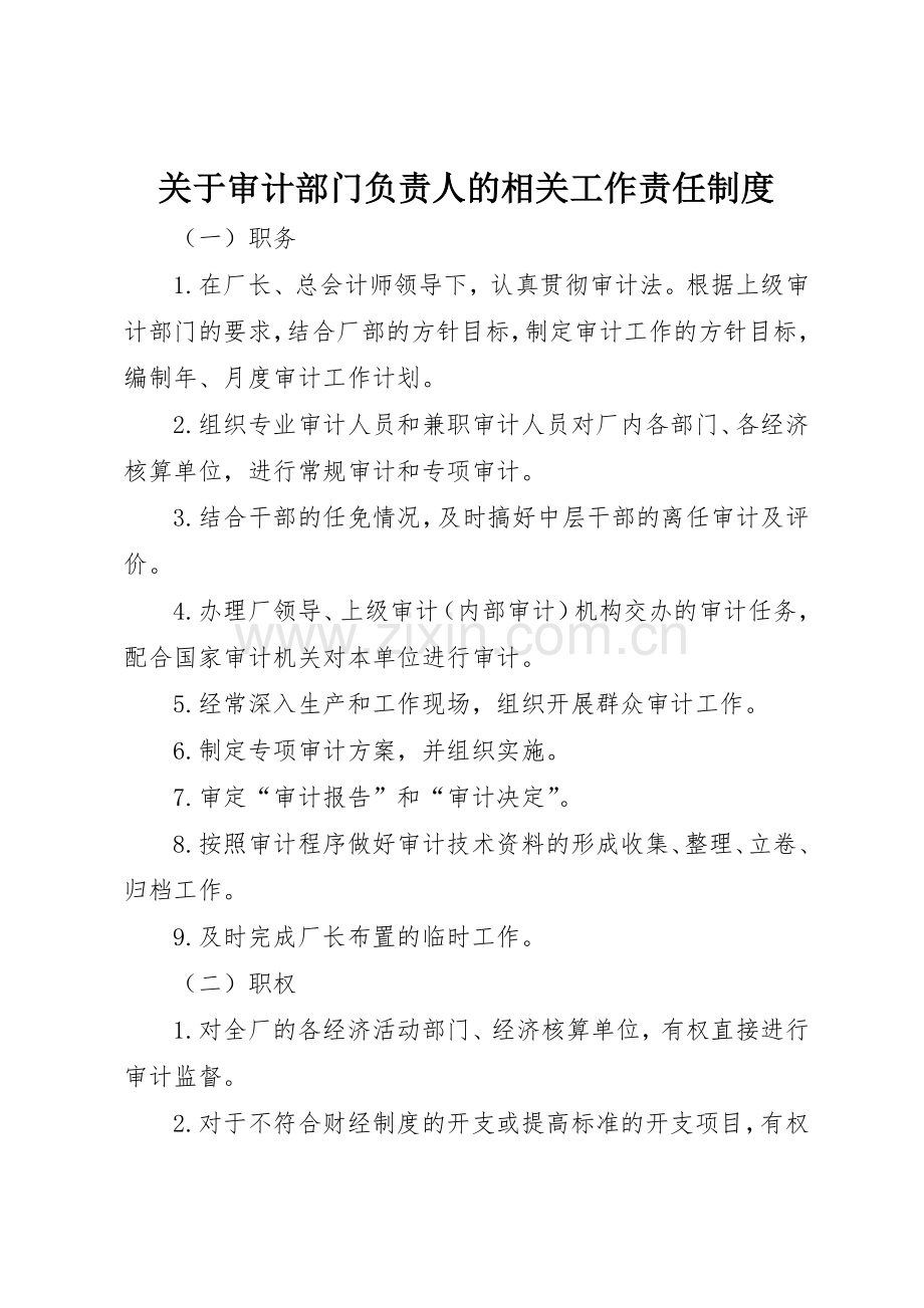 关于审计部门负责人的相关工作责任管理规章制度.docx_第1页