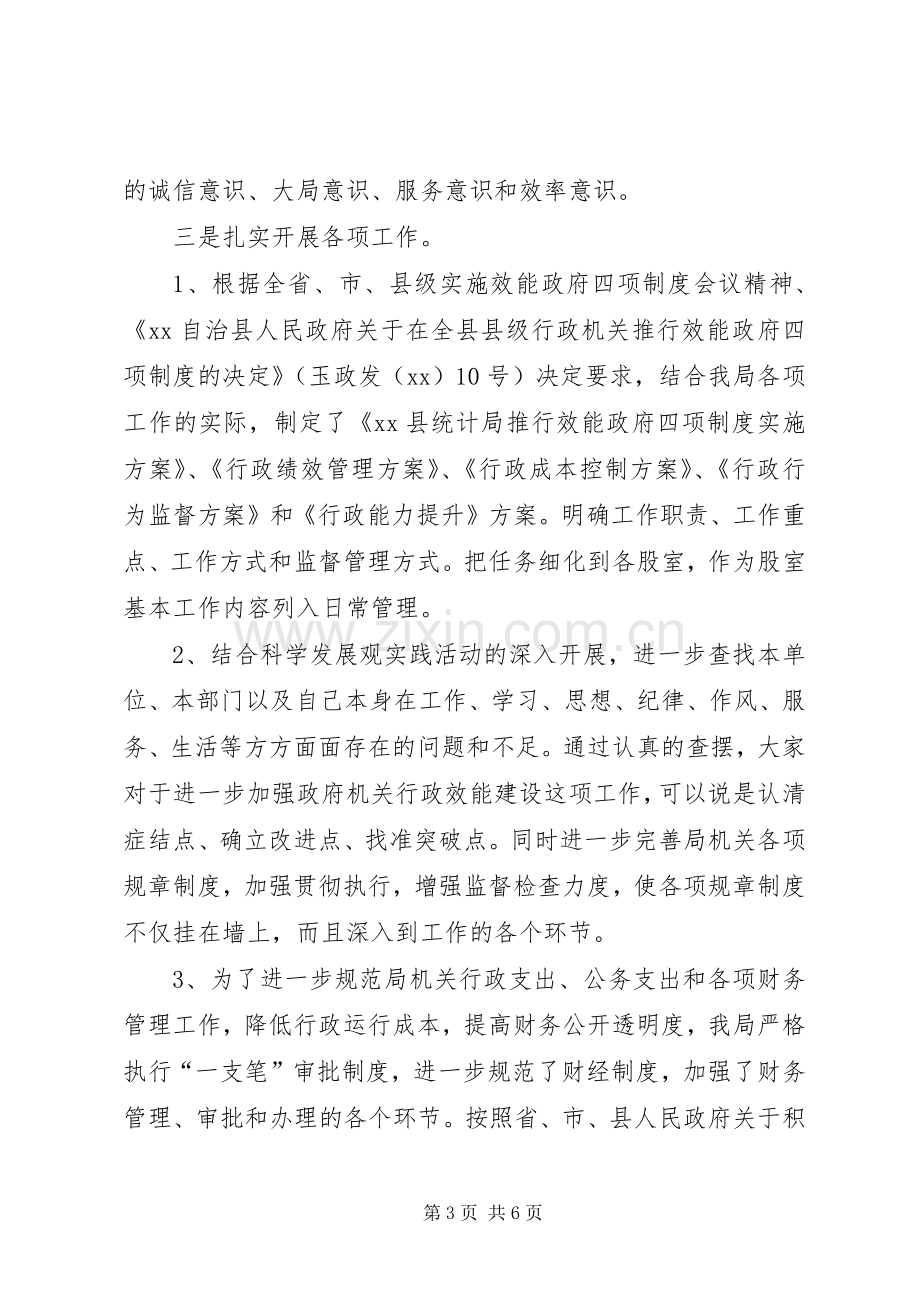 某县统计局效能政府四项规章制度活动自查报告 .docx_第3页