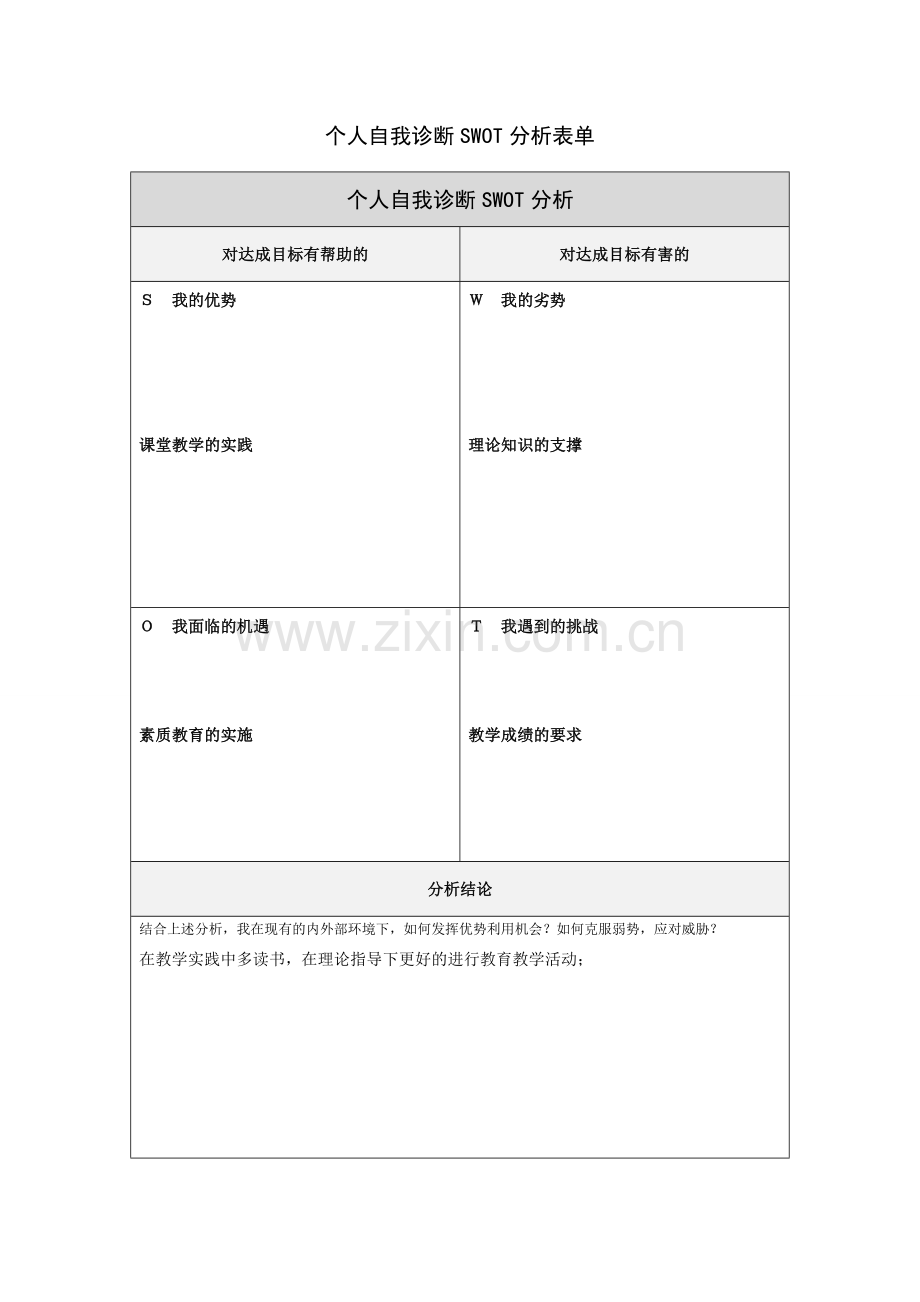 杨海个人自我诊断SWOT分析表.doc_第1页