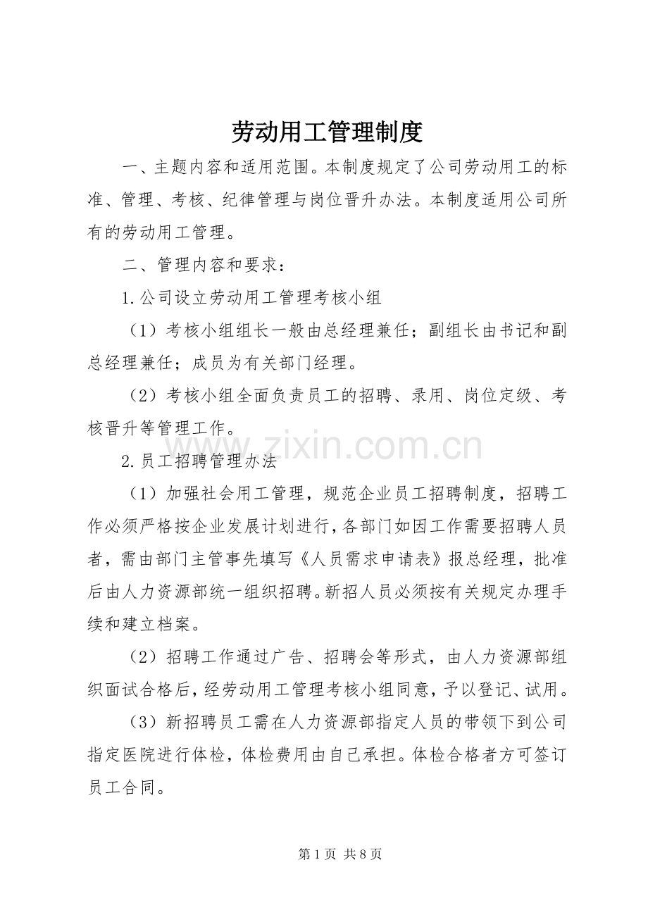 劳动用工管理规章制度.docx_第1页