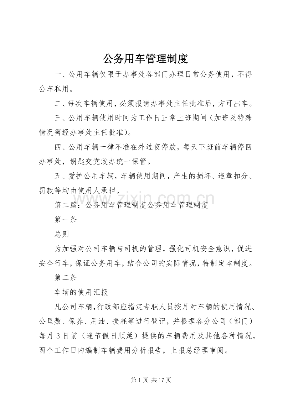 公务用车管理规章制度细则.docx_第1页