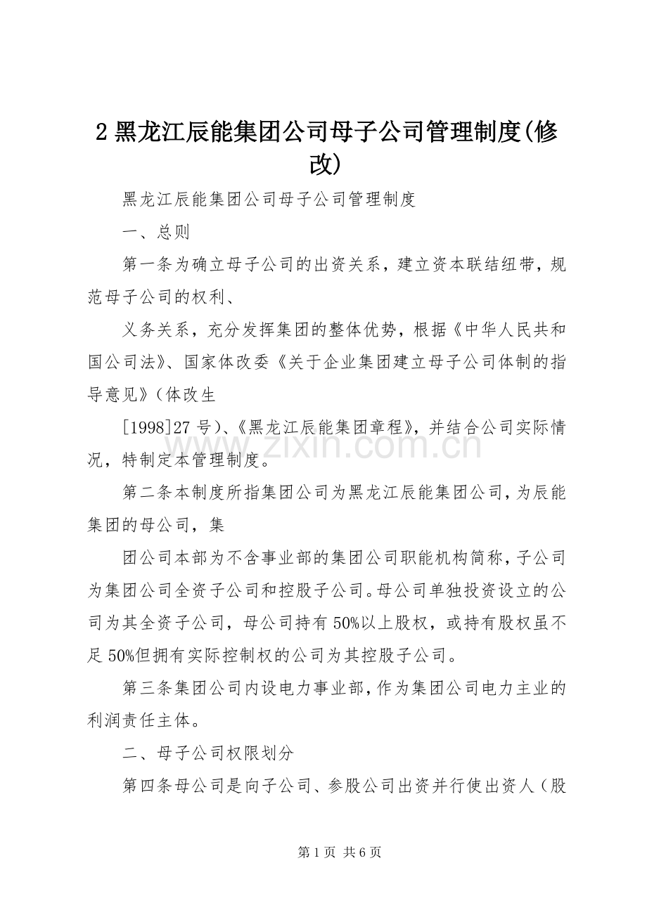 黑龙江辰能集团公司母子公司管理规章制度(修改) ().docx_第1页