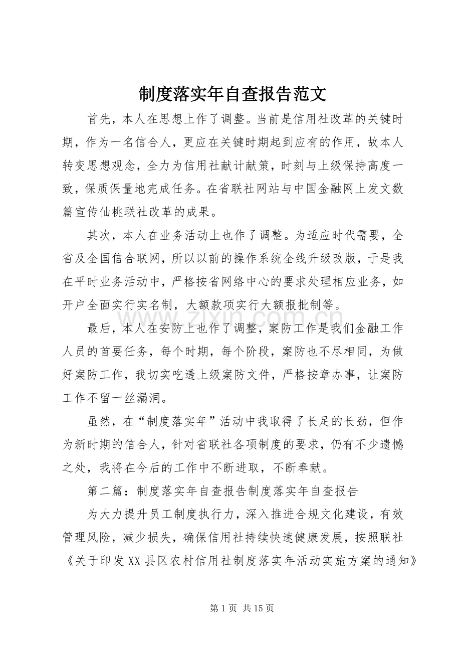 规章制度落实年自查报告范文.docx_第1页