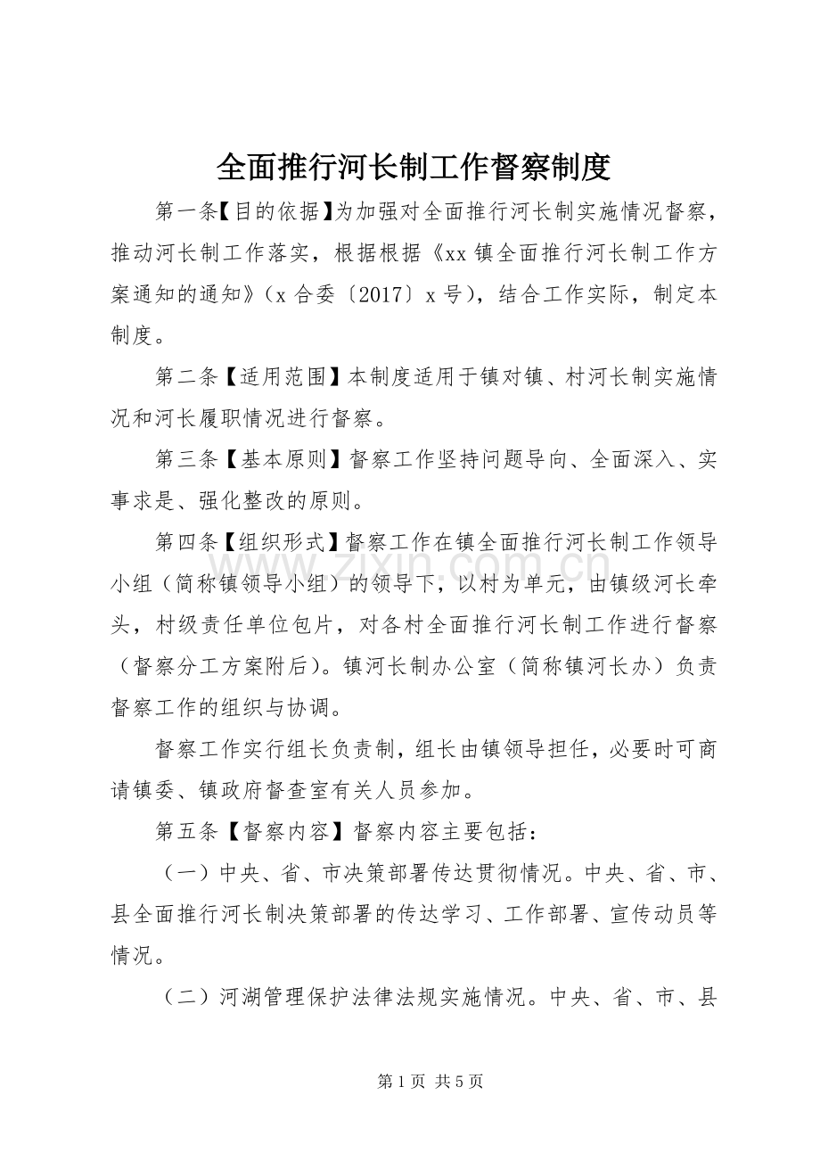 全面推行河长制工作督察规章制度.docx_第1页